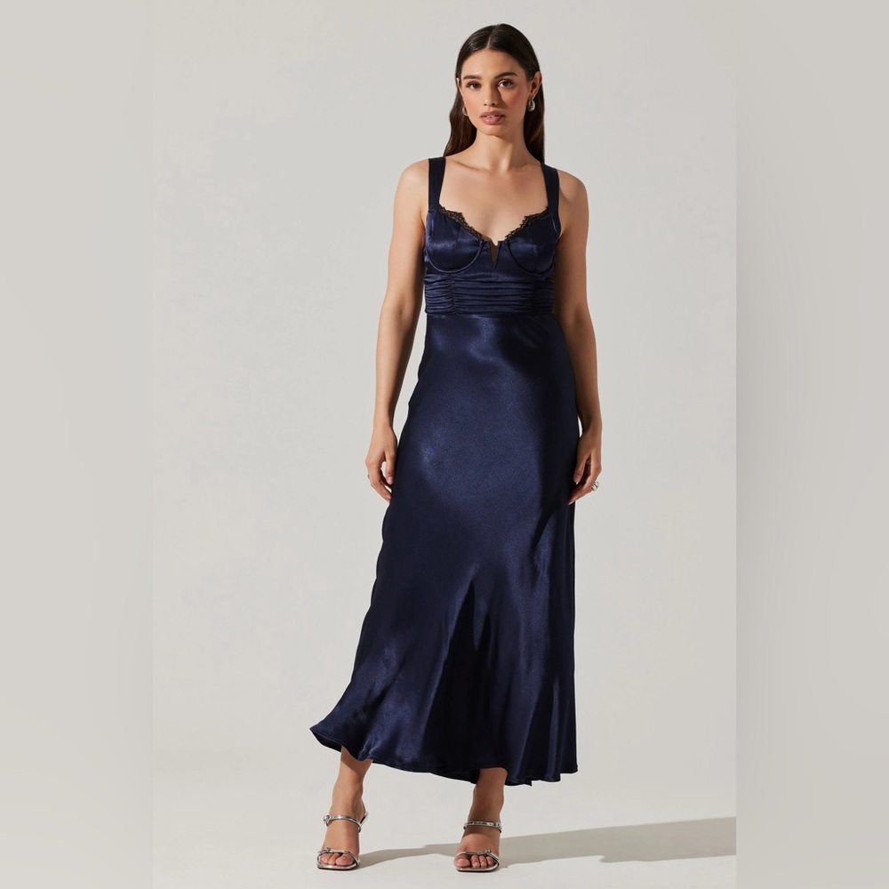 ASTR Navy Blue Satin Dress